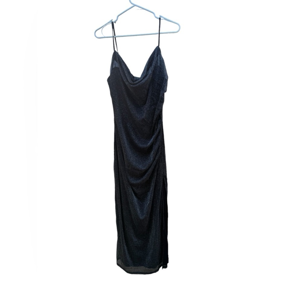 Lulus stretchy fabric “Next Please” burgundy cowl neck long dress XL black silve